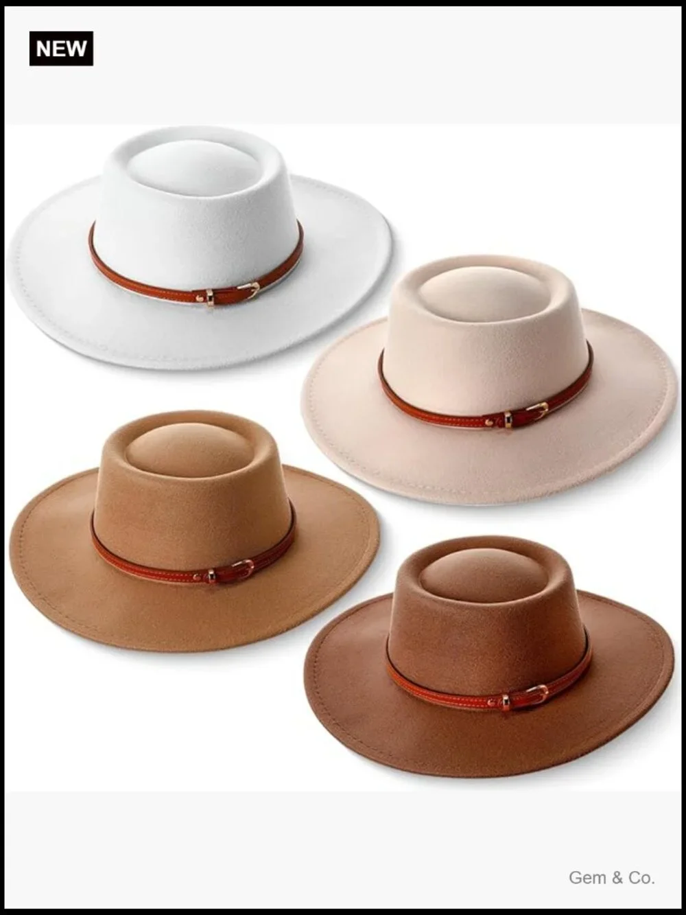 Wide Brim Felt Hat with Belt Buckle Vintage Boho Jazz Hat